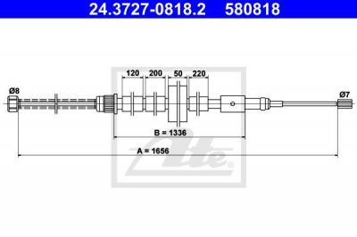 ATE 24.3727-0818.2 трос, стояночная тормозная система на PEUGEOT 306 (7B, N3, N5)