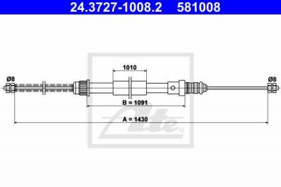 ATE 24.3727-1008.2 трос, стояночная тормозная система на RENAULT CLIO I (B/C57_, 5/357_)