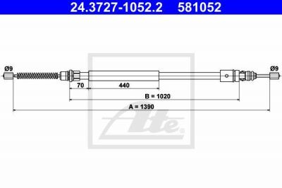 ATE 24.3727-1052.2 трос, стояночная тормозная система на RENAULT TRAFIC фургон (TXX)