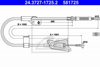 ATE 24.3727-1725.2 трос, стояночная тормозная система на NISSAN ALMERA II Hatchback (N16)