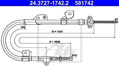 ATE 24.3727-1742.2 трос, стояночная тормозная система на NISSAN ALMERA I (N15)