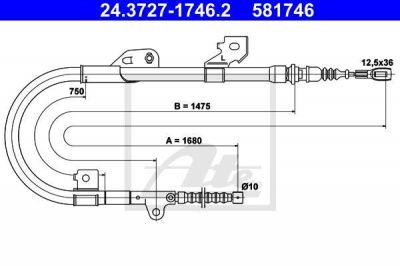 ATE 24.3727-1746.2 трос, стояночная тормозная система на NISSAN ALMERA I (N15)