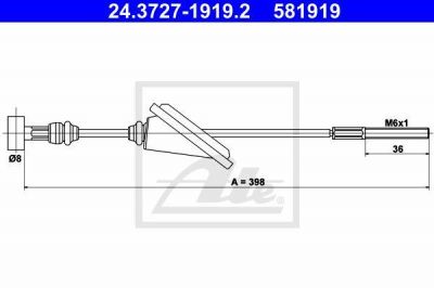 ATE 24.3727-1919.2 трос, стояночная тормозная система на TOYOTA AVENSIS (T25_)