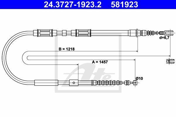 ATE 24.3727-1923.2 трос, стояночная тормозная система на TOYOTA COROLLA Liftback (_E11_)