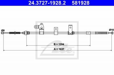ATE 24.3727-1928.2 трос, стояночная тормозная система на TOYOTA COROLLA (CDE12_, ZZE12_, NDE12_, ZDE12_)