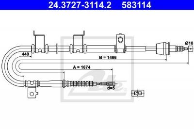 ATE 24.3727-3114.2 трос, стояночная тормозная система на HYUNDAI ELANTRA седан (HD)