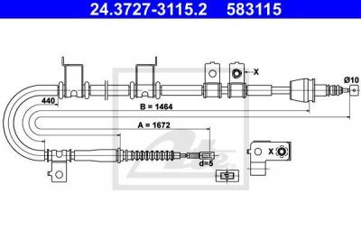 ATE 24.3727-3115.2 трос, стояночная тормозная система на HYUNDAI ELANTRA седан (HD)