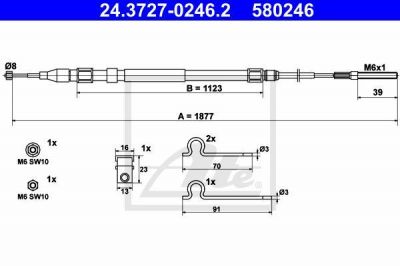 ATE 24372702462 ТРОС РУЧНИКА 5 E39 ЗАД R L=1878 95/04-<< (заменен для 24.3727.0226.2)