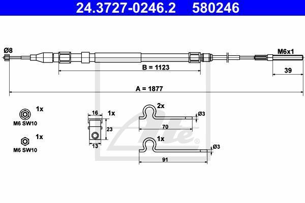 ATE 24372702462 ТРОС РУЧНИКА 5 E39 ЗАД R L=1878 95/04-<< (заменен для 24.3727.0226.2)