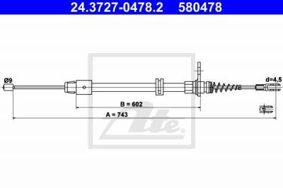 ATE 24372704782 ТРОС РУЧНИКА MER W212 1.8-6.2 09- ЗАД L R (L=743mm)