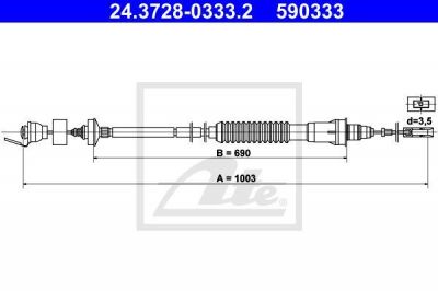 ATE 24.3728-0333.2 трос, управление сцеплением на PEUGEOT EXPERT фургон (222)
