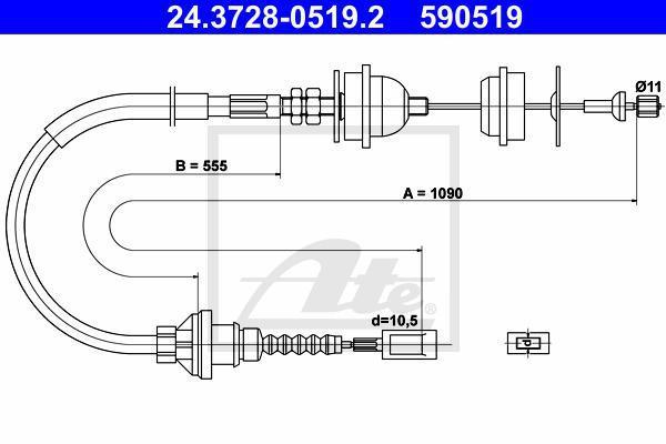 ATE 24.3728-0519.2 трос, управление сцеплением на PEUGEOT BOXER фургон (230L)