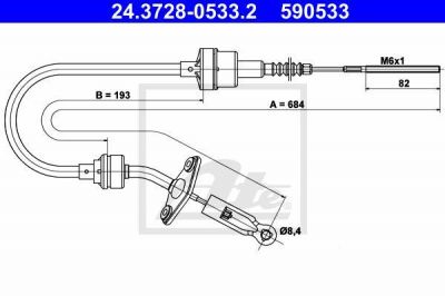 ATE 24.3728-0533.2 трос, управление сцеплением на FIAT PALIO Weekend (178DX)