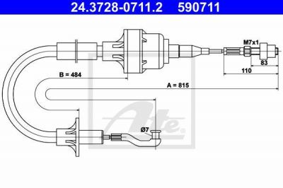 ATE 24.3728-0711.2 трос, управление сцеплением на OPEL KADETT E кабрио (43B_)