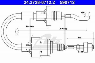 ATE 24.3728-0712.2 трос, управление сцеплением на OPEL VECTRA A (86_, 87_)