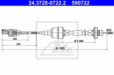 ATE 24.3728-0722.2 трос, управление сцеплением на OPEL ASTRA F Наклонная задняя часть (53_, 54_, 58_, 59_)