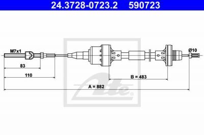 ATE 24.3728-0723.2 трос, управление сцеплением на OPEL ASTRA F Наклонная задняя часть (53_, 54_, 58_, 59_)