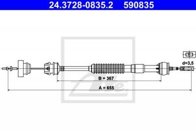 ATE 24.3728-0835.2 трос, управление сцеплением на PEUGEOT 306 Наклонная задняя часть (7A, 7C, N3, N5)