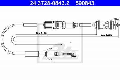 ATE 24.3728-0843.2 трос, управление сцеплением на PEUGEOT 405 II (4B)