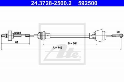 ATE 24.3728-2500.2 трос, управление сцеплением на VW CADDY II пикап (9U7)