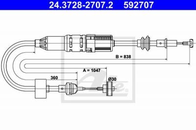 ATE 24.3728-2707.2 трос, управление сцеплением на VW POLO CLASSIC (6KV2)