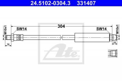 ATE 24.5102-0304.3 Тормозной шланг задний E60/E65 all 02-> /L=300mm