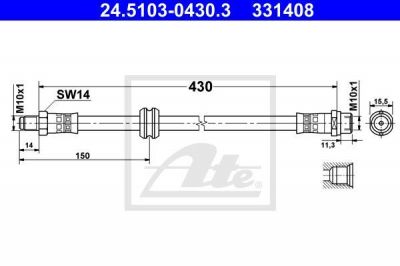 ATE 24.5103-0430.3 Шланг тормозной передний E36 all 91-00 /L=425mm