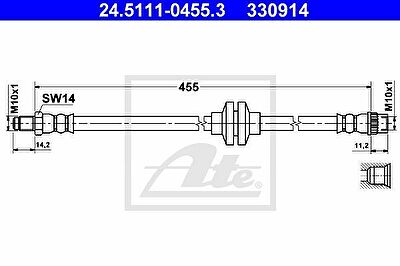 ATE 24.5111-0455.3 тормозной шланг на RENAULT CLIO III (BR0/1, CR0/1)