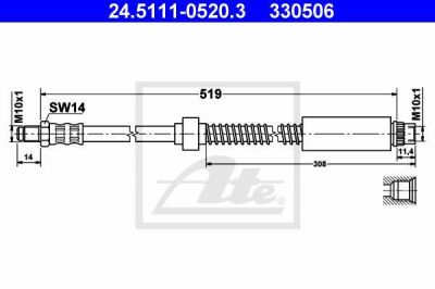 ATE 24.5111-0520.3 тормозной шланг на PEUGEOT 306 (7B, N3, N5)