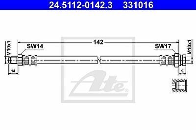 ATE 24.5112-0142.3 тормозной шланг на FIAT GRANDE PUNTO (199)