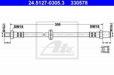 ATE 24.5127-0305.3 тормозной шланг на LADA SAMARA (2108, 2109, 2115)