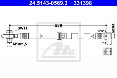 ATE 24.5143-0569.3 тормозной шланг на VW GOLF IV (1J1)