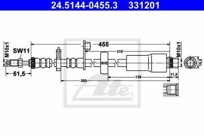 ATE 24.5144-0455.3 тормозной шланг на PEUGEOT EXPERT Tepee (VF3V_)