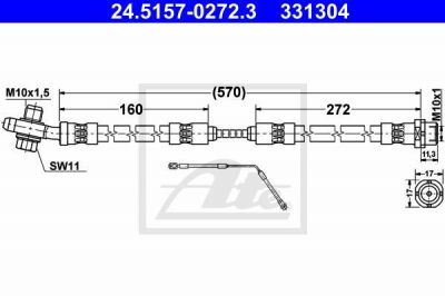 ATE 24.5157-0272.3 ШЛАНГ ТОРМОЗНОЙ ЗАДНИЙ ЛЕВЫЙ