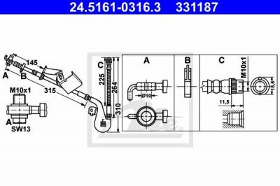 ATE 24.5161-0316.3 тормозной шланг на PEUGEOT 407 SW (6E_)