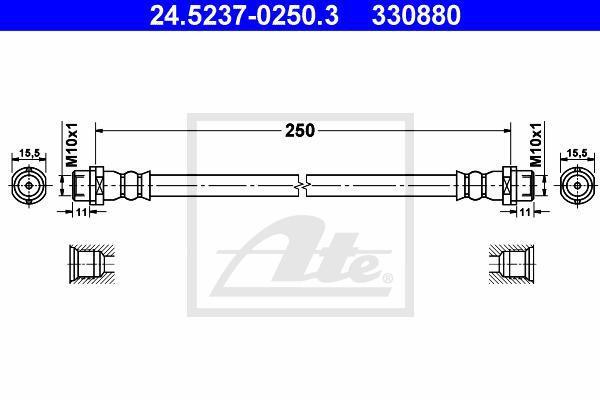 ATE 24.5237-0250.3 тормозной шланг на VW MULTIVAN V (7HM, 7HN, 7HF, 7EF, 7EM, 7EN)