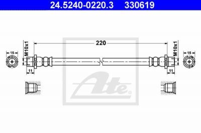 ATE 24.5240-0220.3 Шланг торм.зад. OPEL ASTRA G,ZAFIRA 220мм