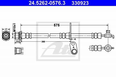 ATE 24.5262-0576.3 тормозной шланг на TOYOTA COROLLA Verso (ZDE12_, CDE12_)