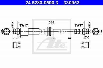 ATE 24.5280-0500.3 тормозной шланг на VW CADDY III фургон (2KA, 2KH, 2CA, 2CH)