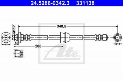 ATE 24.5286-0342.3 тормозной шланг на CHEVROLET AVEO Наклонная задняя часть (T250, T255)