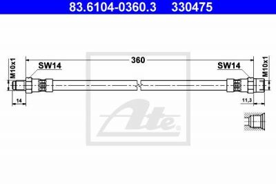ATE 83.6104-0360.3 тормозной шланг на MERCEDES-BENZ седан (W123)
