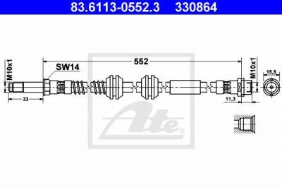 ATE 83.6113-0552.3 тормозной шланг на VW MULTIVAN V (7HM, 7HN, 7HF, 7EF, 7EM, 7EN)