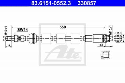 ATE 83.6151-0552.3 Шланг тормозной передний E60 all 04-> /L=550mm (34326760909)