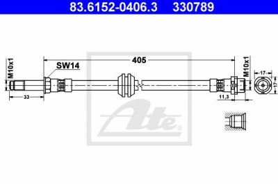 ATE 83.6152-0406.3 Шланг тормозной передний E46 all 98-05 /L=405mm (34321165587)