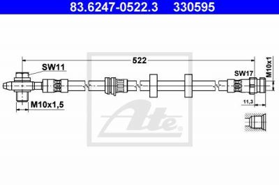 ATE 83.6247-0522.3 Шланг торм.пер.VW POLO/SKODA FABIA/SEAT 522мм