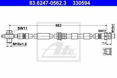 ATE 83.6247-0562.3 тормозной шланг на VW GOLF IV (1J1)