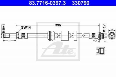 ATE 83.7716-0397.3 Шланг тормозной передний FORD Focus II/C-Max 07-> (1223474)