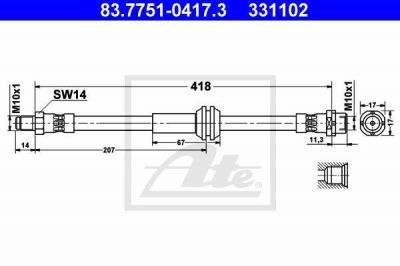 ATE 83.7751-0417.3 тормозной шланг на MINI MINI Roadster (R59)