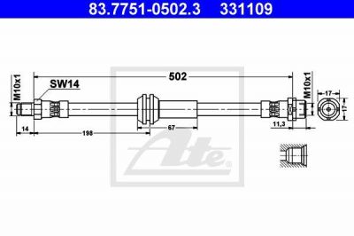 ATE 83.7751-0502.3 тормозной шланг на 3 (E90)