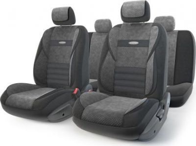 Авточехлы MULTI COMFORT, мультиконтурные, 5 ортопед. поддержек, велюр+формованный велюр, 11 предм., карман, 6 молниий, чёрый, разм. М, 1/3